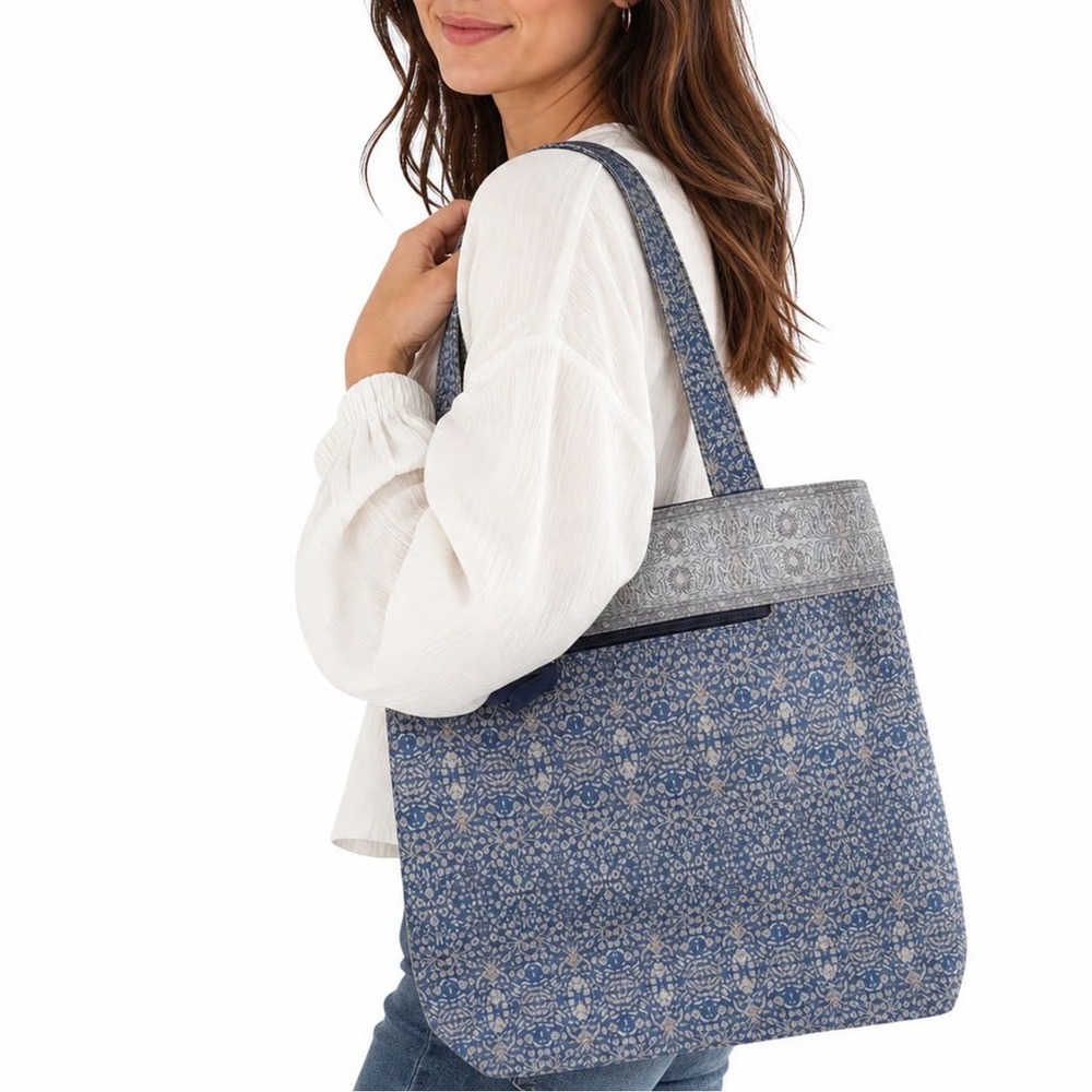 Derin Collection Blue Tapestry Tote Bag Made in Turkey Shoulder Bag